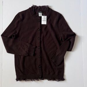 NWT J. Crew classic merino wool crewneck cardigan with ruffles size XS